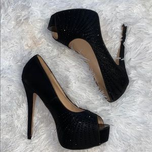 Black Stiletto heel with Black Gem Detail